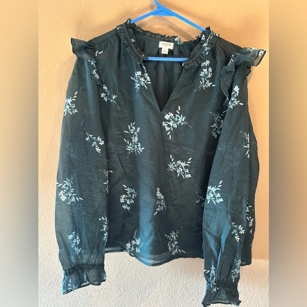 J. Crew Green Floral Women's Top Size Large